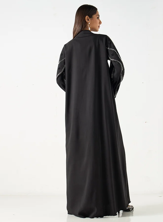 Hadiyath Al Madinah Black Embroidered Abaya - HM