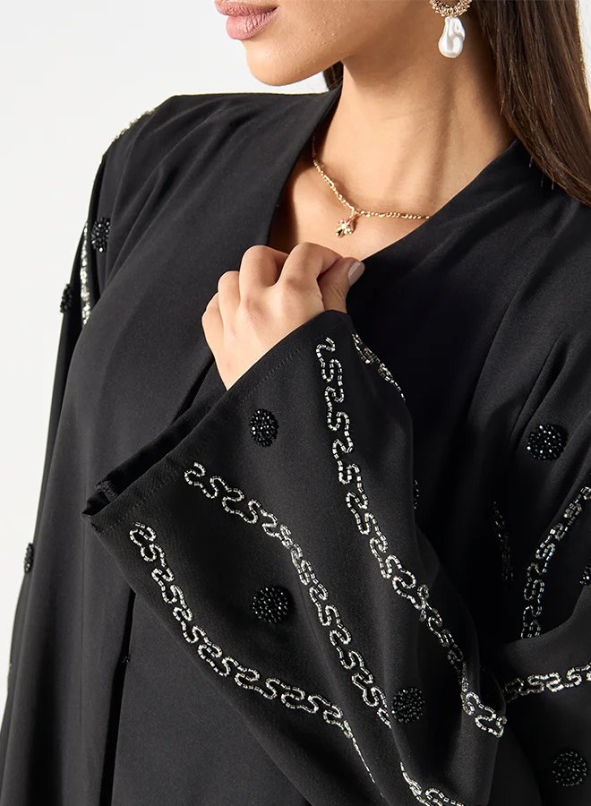 Hadiyath Al Madinah Black Embroidered Abaya - HM