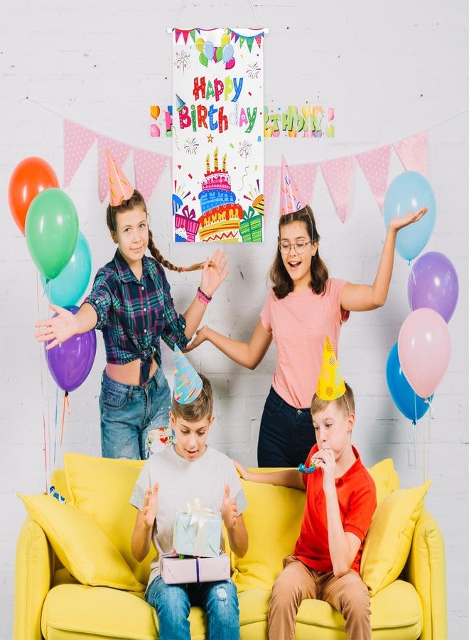 oruola لافتة باب عيد ميلاد سعيد من أورولا - ديكورات باب عيد ميلاد ملونة للأطفال والفتيات والأولاد - لوازم حفلات لافتة ديكور معلق للأبواب الأمامية والجدران والغرف - Image 4