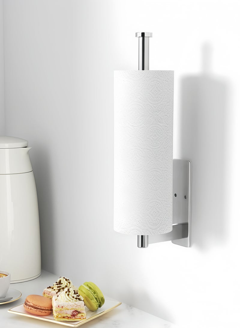 Stainless Steel Kitchen Paper Towel Holder, Cabinet Under Cabinet Dispenser, Wall Mounted Paper Roll, Bathroom Toilet Paper Holder, Hanging Towel Rack Hanger Holder, Self-Adhesive or Drilled, Silver - Image 2