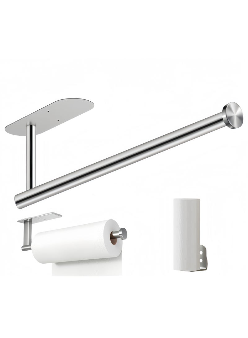 Stainless Steel Kitchen Paper Towel Holder, Cabinet Under Cabinet Dispenser, Wall Mounted Paper Roll, Bathroom Toilet Paper Holder, Hanging Towel Rack Hanger Holder, Self-Adhesive or Drilled, Silver - Image 1