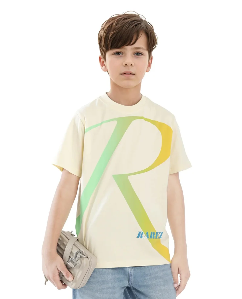 Rare Ones Rare Ones Kids Elzo-K Light Yellow Cotton Half Sleeve Graphic Printed Slip-On Closure Regular Fit T-Shirt