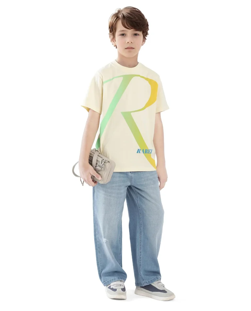 Rare Ones Rare Ones Kids Elzo-K Light Yellow Cotton Half Sleeve Graphic Printed Slip-On Closure Regular Fit T-Shirt