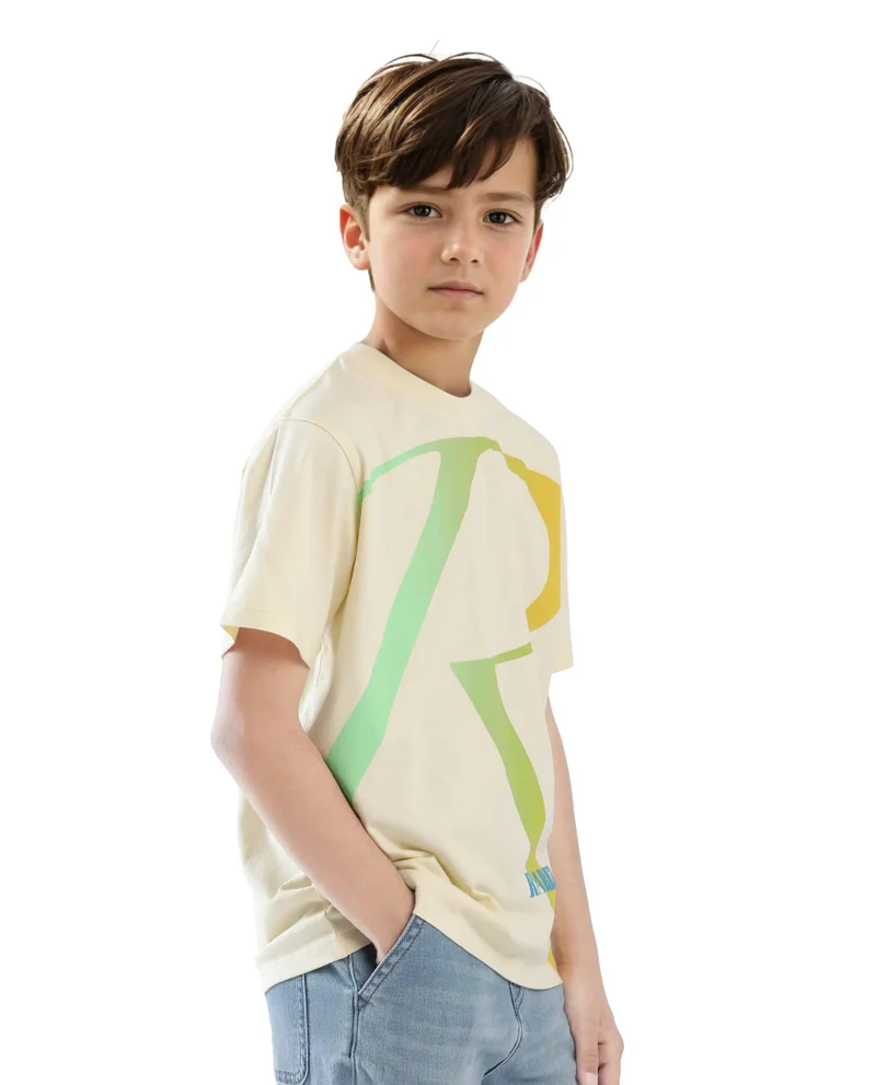 Rare Ones Rare Ones Kids Elzo-K Light Yellow Cotton Half Sleeve Graphic Printed Slip-On Closure Regular Fit T-Shirt