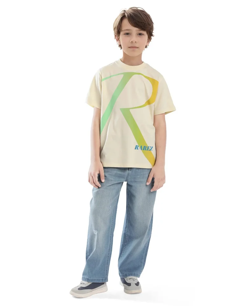 Rare Ones Rare Ones Kids Elzo-K Light Yellow Cotton Half Sleeve Graphic Printed Slip-On Closure Regular Fit T-Shirt