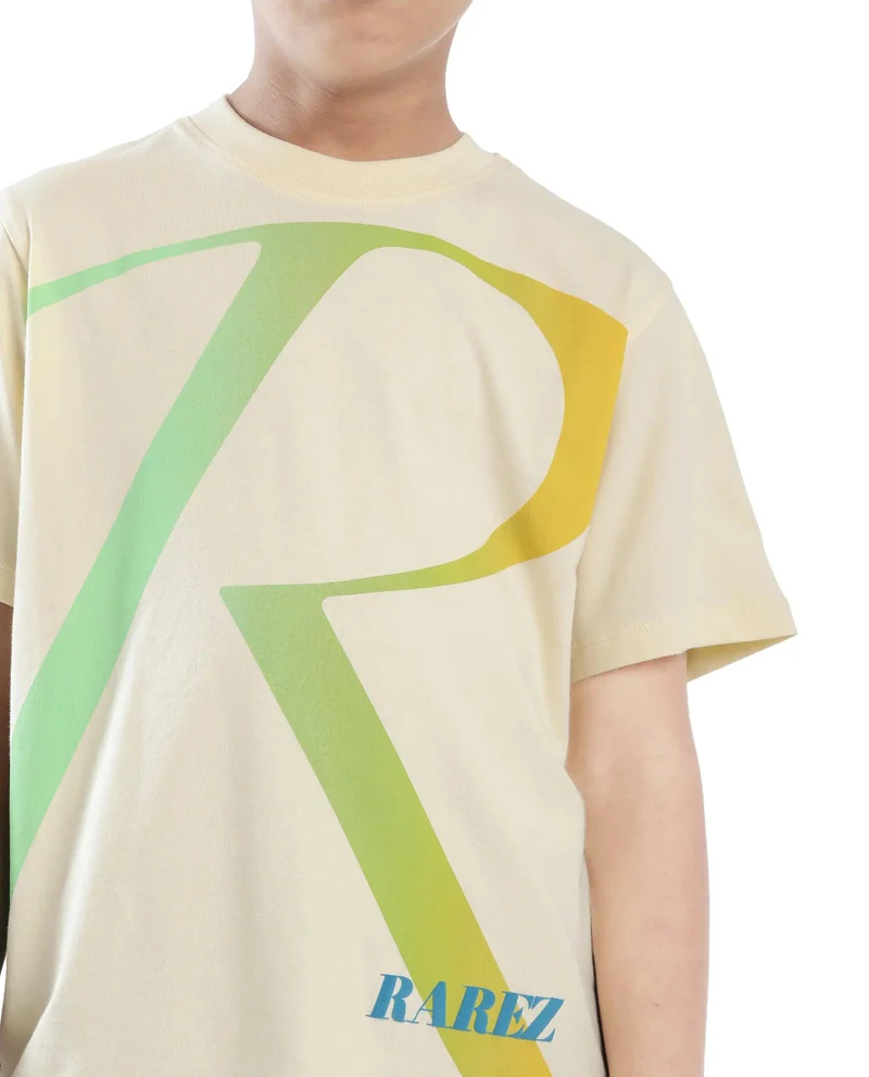 Rare Ones Rare Ones Kids Elzo-K Light Yellow Cotton Half Sleeve Graphic Printed Slip-On Closure Regular Fit T-Shirt