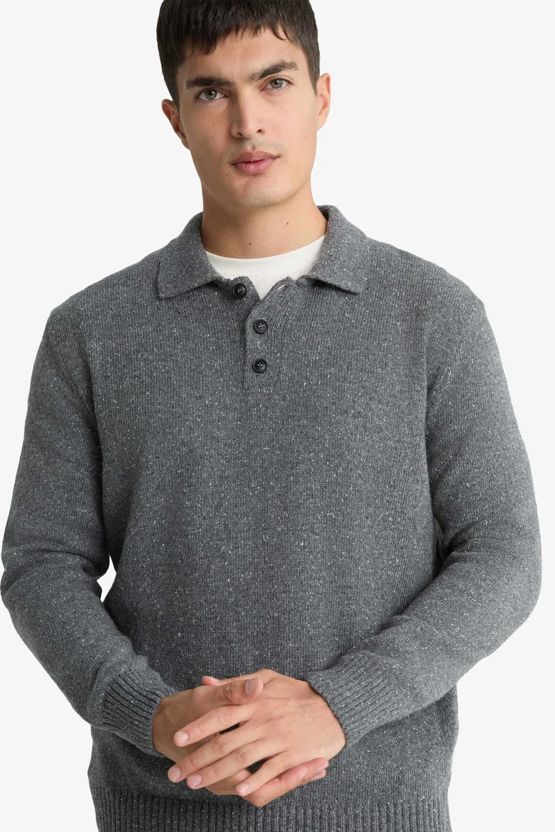 ديفاكتو Standard Fit Polo Collar Knitwear Pullover