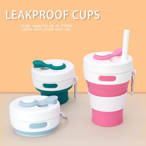 UNNESTAR Collapsible Camping Cup with Straw Silicone Folding Coffee Cup Sport Bottle Portable Travel Outdoor Car 16oz 20oz (Grey) - Image 5