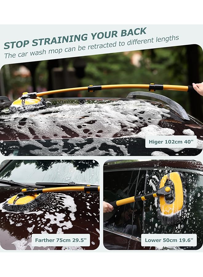 KASTWAVE Car Wash Brush Kit, Telescopic Car Cleaning Brush, Including A Spare Black Brush Head & A Wash Mop With Extendable Extra-Long Handles & Scratch-Free - Image 4