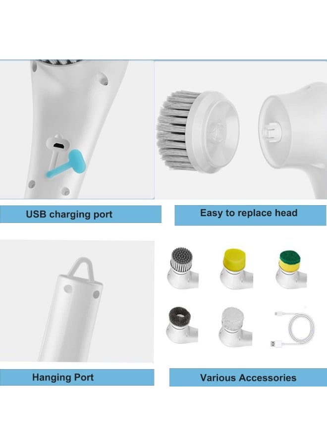 Eectric Scrubber for Cleaning, Handheld Cordless Electric Cleaning Brush with 5 Replaceable Heads for Bathtub/Kitchen/Bathroom/Floor/Dish/Car/Shoe/Glass - Image 4