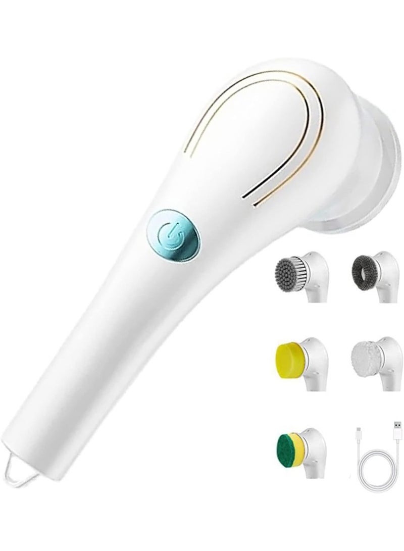 Eectric Scrubber for Cleaning, Handheld Cordless Electric Cleaning Brush with 5 Replaceable Heads for Bathtub/Kitchen/Bathroom/Floor/Dish/Car/Shoe/Glass - Image 1