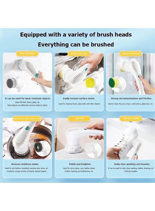 Eectric Scrubber for Cleaning, Handheld Cordless Electric Cleaning Brush with 5 Replaceable Heads for Bathtub/Kitchen/Bathroom/Floor/Dish/Car/Shoe/Glass - Image 2