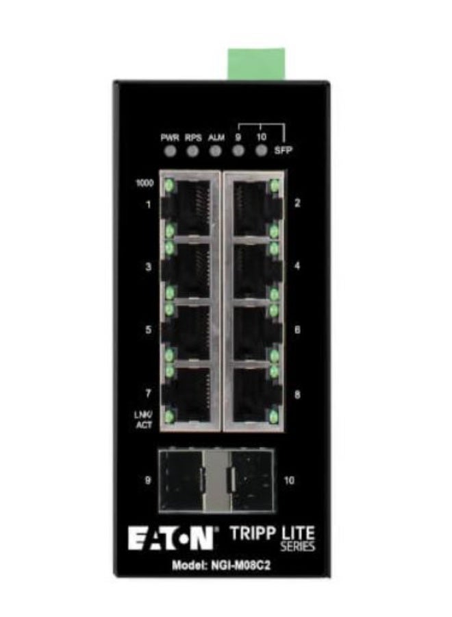 Tripp Lite NGI-M08C2 — 8-Port Managed Industrial Gigabit Ethernet Switch (10/100/1000 Mbps + 2 GbE SFP)
