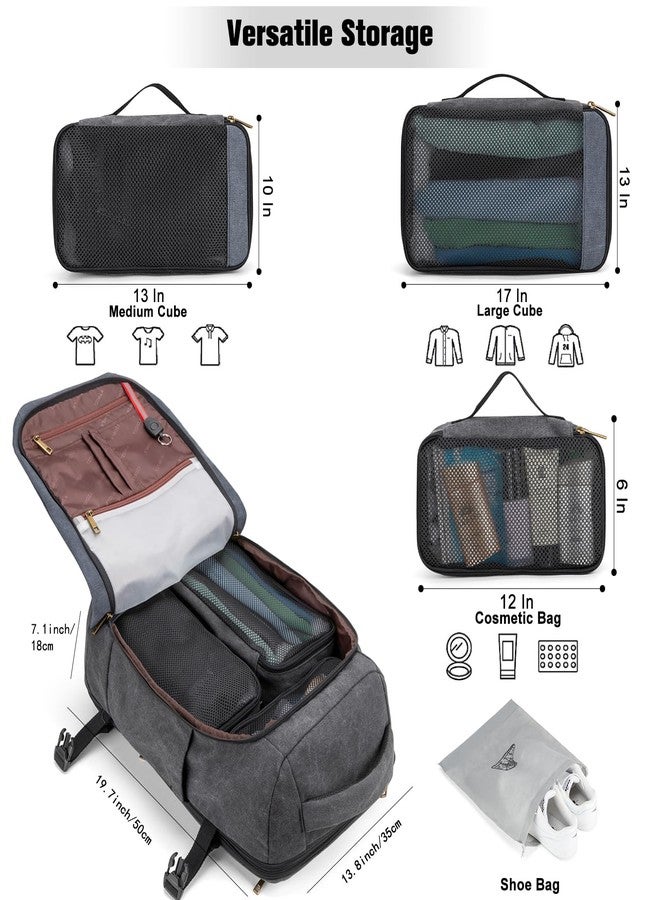 Tzowla 40L Canvas Travel Laptop Backpack for Men Women Carry on Flight Approved,Large Capacity Anti Theft Backpacks with USB Port,Vintage Business Rucksack Bag Fit 17.3 Inch Laptop(Black & Navy Blue) - Image 2