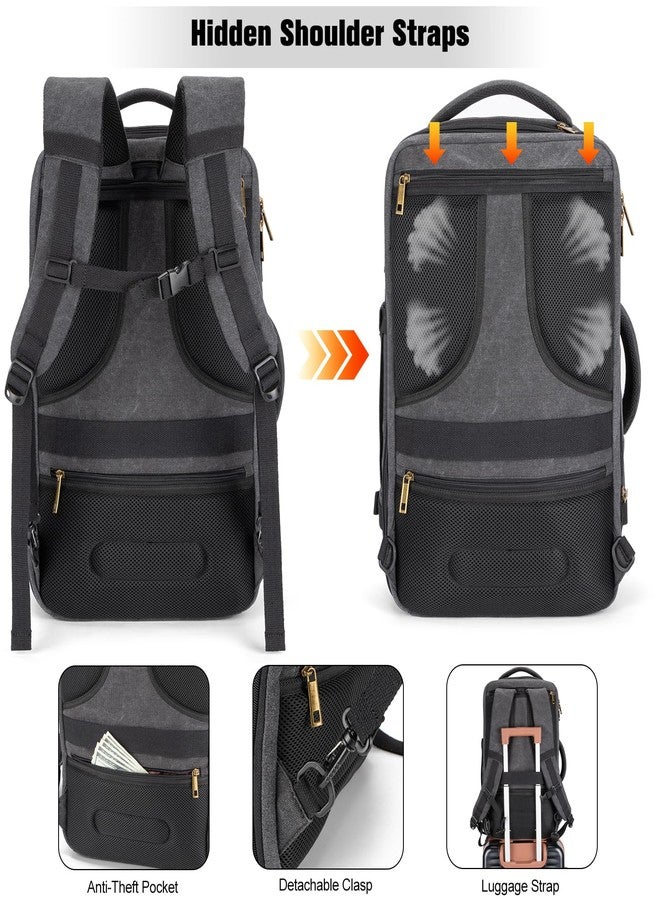 Tzowla 40L Canvas Travel Laptop Backpack for Men Women Carry on Flight Approved,Large Capacity Anti Theft Backpacks with USB Port,Vintage Business Rucksack Bag Fit 17.3 Inch Laptop(Black & Navy Blue) - Image 5