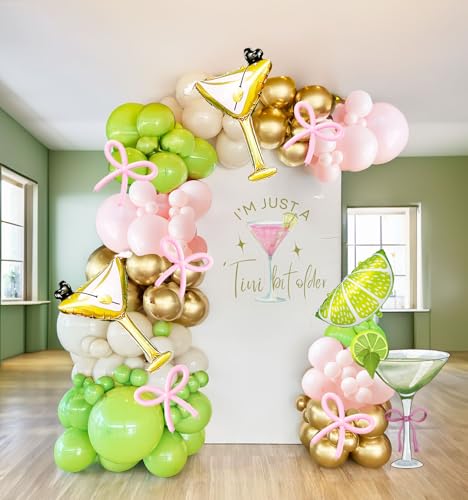 yeewaka Lemonade Martini balloon garland arch kit A Tini Bit Older Party decorations 130pcs Pink green white balloons martini glass mylar balloon for Martini Bar Party coquette birthday Decorations - Image 1