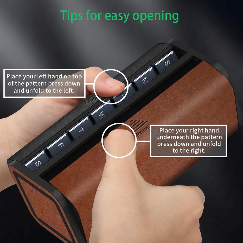 TALVOLC M Pill Organizer Weekly, 2 Times a Day for 7-Day Leather Medicine Box Travel Container Vitamin Am Pm Pill Case, Twice Daily Privacy Pill Holder, Modern and Portable Pillbox (Black and Brown) - Image 3