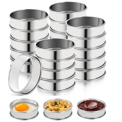 Lyellfe حلقة مافن إنجليزية من لييلف 20 قطعة، حلقات كرامبيت من الفولاذ المقاوم للصدأ، 3 بوصة مزدوجة مطلية غير لاصقة لقالب مافن تارت للخبز المنزلي، صنع الطعام - Image 1