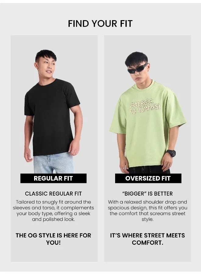 Beyoung Pista Green Allergic To Human Puff Printed Oversized T-Shirt