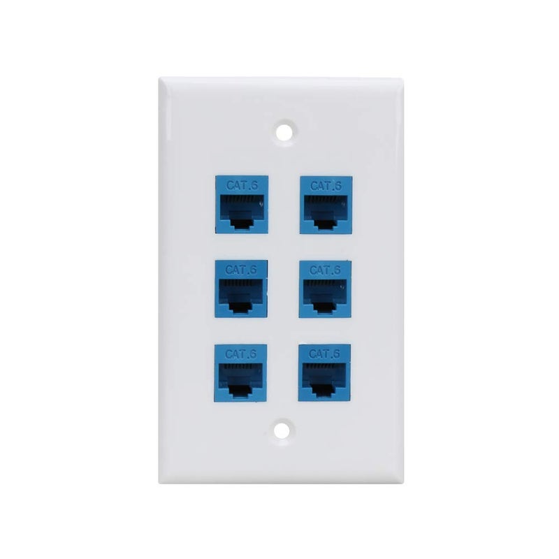 Phizli لوحة حائط إيثرنت Cat 6 6 منافذ، لوحة حائط إيثرنت أنثى-أنثى قابلة للإزالة متوافقة مع أجهزة إيثرنت Cat7/6/6e/5/5e - زرقاء - Image 1