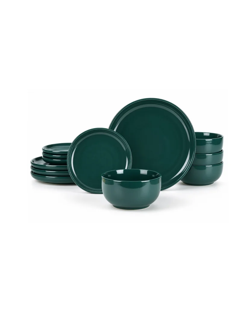 Cuisine Art Cuisine Art NAF 12-Piece Stoneware Dinner Set, Dark Green Tableware Set with 4 Dinner Plates, 4 Side Plates & 4 Bowls, Elegant Everyday Dining Set