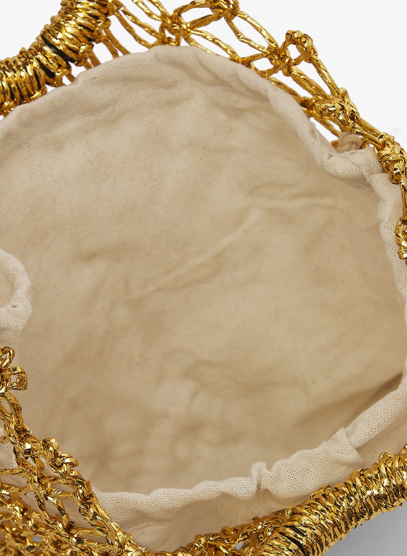 Khizana Gold Detailed Rattan Bag Ring Handle - Image 4