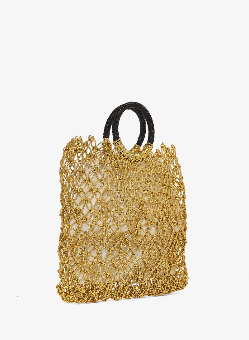 Khizana Gold Detailed Rattan Bag Ring Handle - Image 2