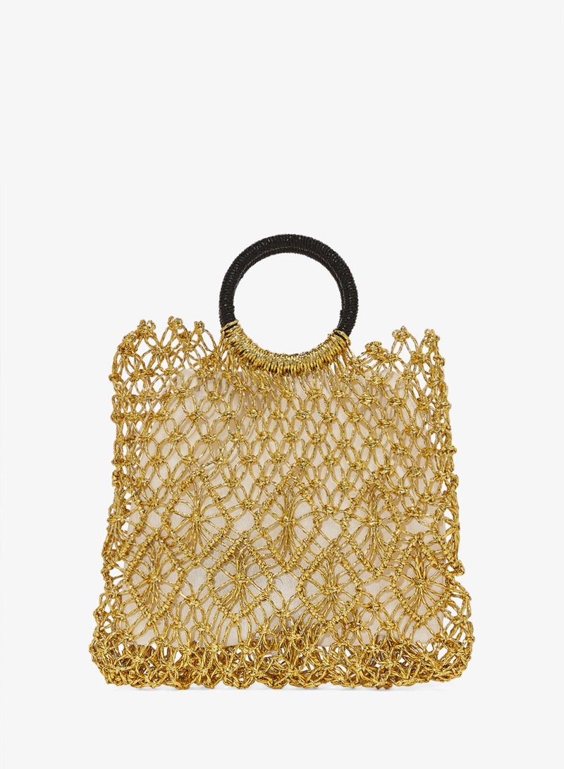 Khizana Gold Detailed Rattan Bag Ring Handle - Image 1