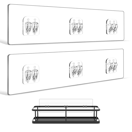 YASONIC 2Pack Shower Caddy Adhesive Replacement Transparent Shower Adhesive Strips No Drilling Hooks for Bath Storage Shelves Kitchen Racks Basket Soap Holder - Image 1