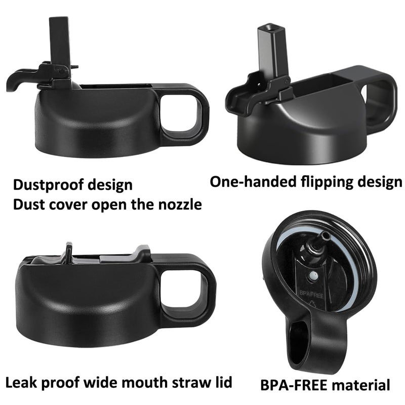 SYACOT Straw Lid for 12 32 40 64 oz Wide Mouth Water Bottle, Lids Compatible with Hydro Flask Sports Water Bottle Straw Lid Top Straw Cap-Dust Cover Design - Image 2