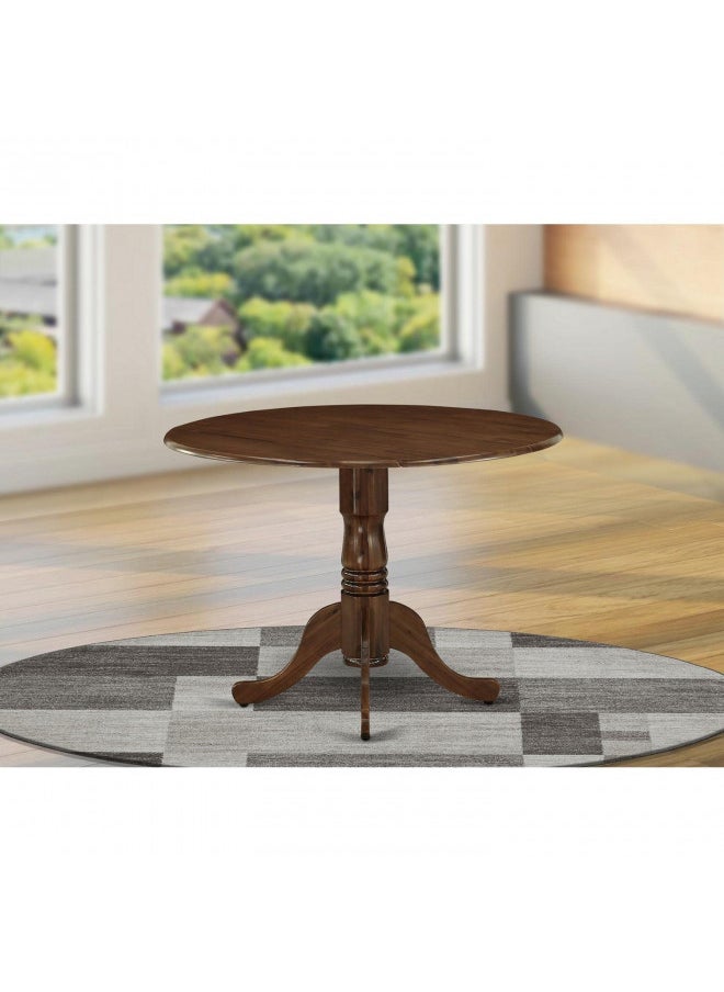 East West Furniture DLT-AWA-TP Dublin Dining Room Table - a Round Solid Wood Table Top with Dropleaf & Pedestal Base, 42x42 Inch, Walnut