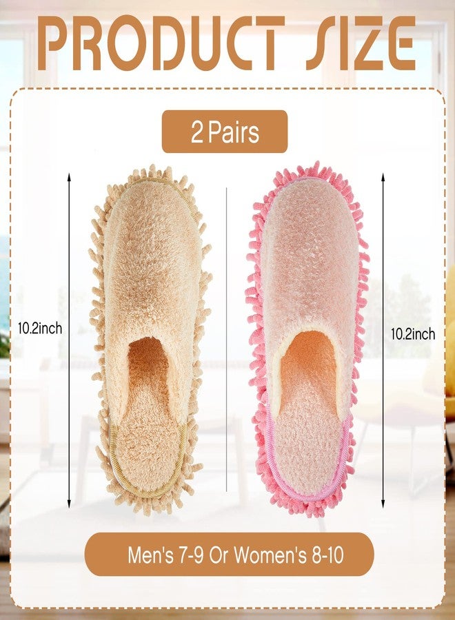Jecery 2 Pairs Microfiber Slippers Floor Cleaning Chenille Mop Slippers Washable Cleaning Slippers Base Board Cleaner Household Cleaning Tools for Wood Floor Dust Dirt Cleaning Tool Supplies (Pink, Beige) - Image 2