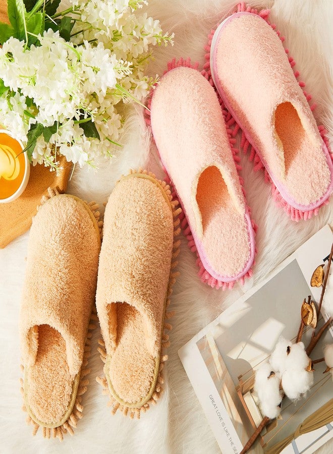 Jecery 2 Pairs Microfiber Slippers Floor Cleaning Chenille Mop Slippers Washable Cleaning Slippers Base Board Cleaner Household Cleaning Tools for Wood Floor Dust Dirt Cleaning Tool Supplies (Pink, Beige) - Image 4