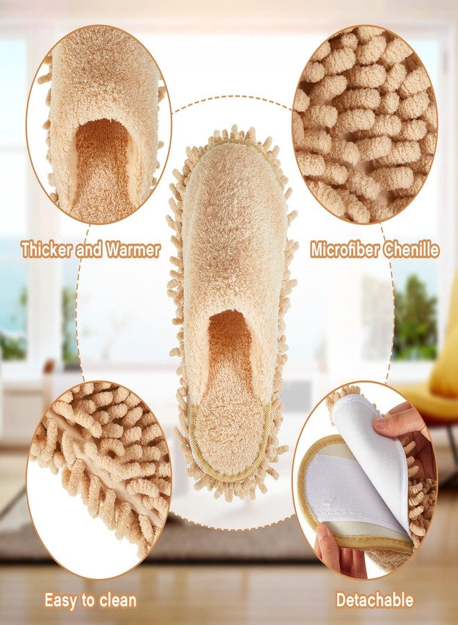Jecery 2 Pairs Microfiber Slippers Floor Cleaning Chenille Mop Slippers Washable Cleaning Slippers Base Board Cleaner Household Cleaning Tools for Wood Floor Dust Dirt Cleaning Tool Supplies (Pink, Beige) - Image 3