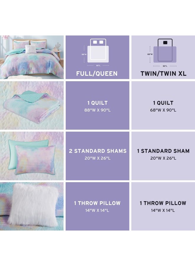 Intelligent Design Queen Quilt Set Boho Quilt Set, Watercolor Tie-Dye Coverlet Set, Casual & Trendy Quilted Lightweight Bedspread, All Season Bed Set, Shams, Cassiopeia, Full/Queen, Pink/Blue 4 Piece - Image 5