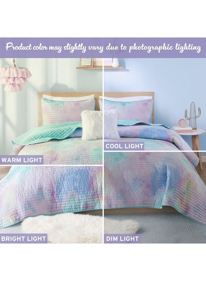 Intelligent Design Queen Quilt Set Boho Quilt Set, Watercolor Tie-Dye Coverlet Set, Casual & Trendy Quilted Lightweight Bedspread, All Season Bed Set, Shams, Cassiopeia, Full/Queen, Pink/Blue 4 Piece - Image 4