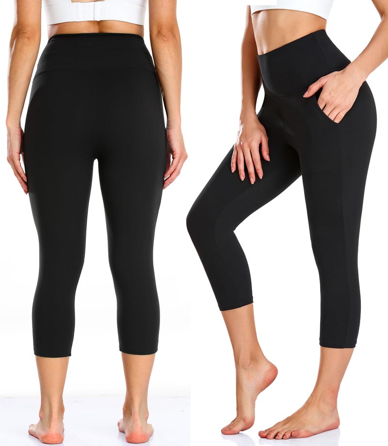 FULLSOFT 3 Pack Capri Leggings for Women with Pockets High Waisted Black Workout Yoga Pants (1-3 Pack Capri Black,Black,Black(with Pockets), Large-X-Large) - Image 2