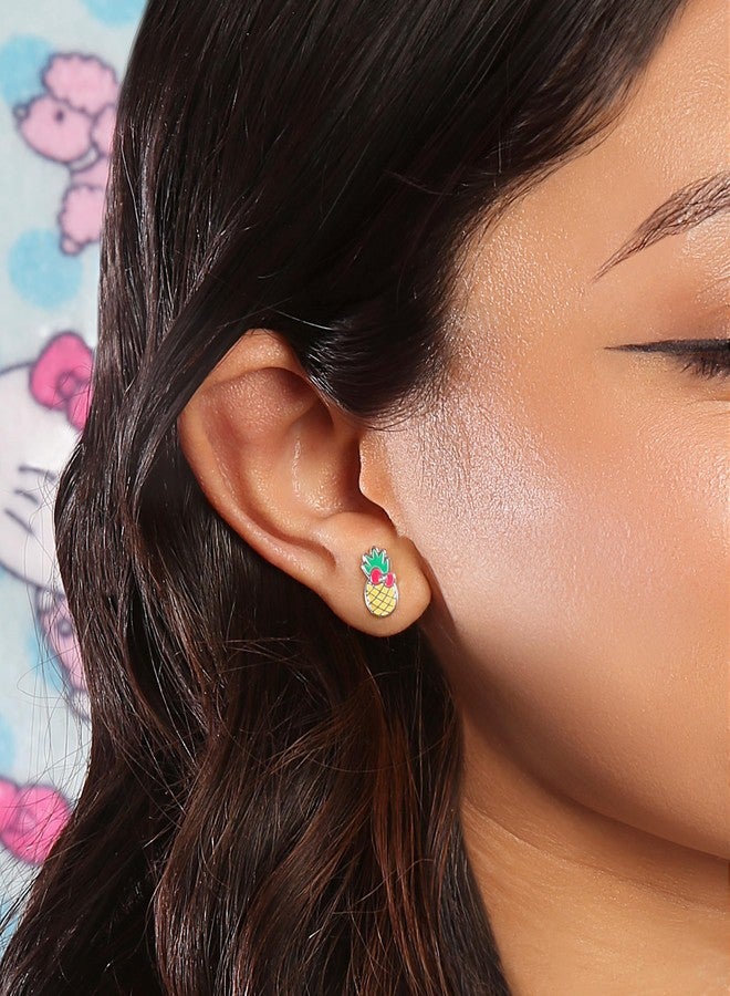 هالو كيتي أقراط هيلو كيتي مرصعة للنساء، مرخصة رسميًا، عبوة من زوجين، أقراط هيلو كيتي مطلية بطلاء لامع وأقراط أناناس - Image 3