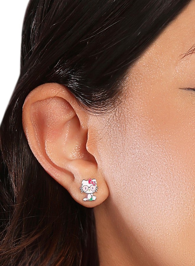 هالو كيتي أقراط هيلو كيتي مرصعة للنساء، مرخصة رسميًا، عبوة من زوجين، أقراط هيلو كيتي مطلية بطلاء لامع وأقراط أناناس - Image 2