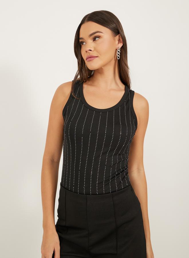 Styli Rhinestone Detailed Fitted Scoopneck Tank  - Image 1