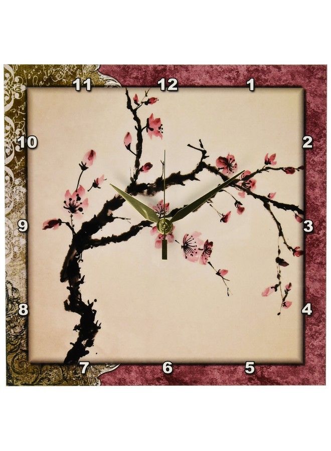 3DROSE Llc Elegant Chinese Flowers 10 By 10Inch Wall Clock - Image 1
