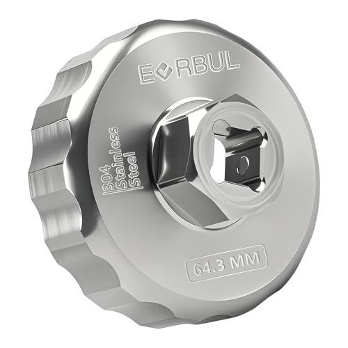 EVRBUL Upgraded 64.3mm 14 Flutes Oil Filter Cap Removal Wrench Tool,CNC Milled 304 Stainless Steel Compatible with Toyota Corolla Highlander Avalon Camry Tacoma Lexus GS450h GS460 IS300 - Image 1
