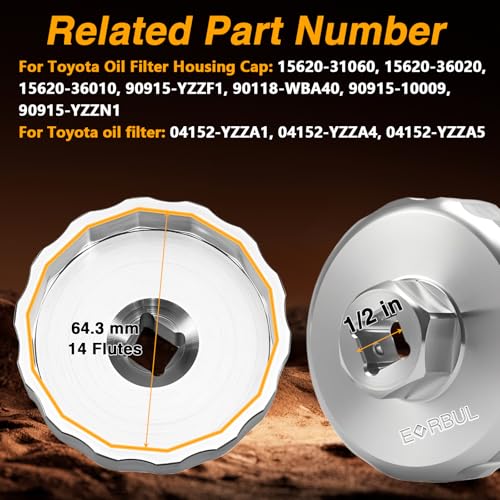 EVRBUL Upgraded 64.3mm 14 Flutes Oil Filter Cap Removal Wrench Tool,CNC Milled 304 Stainless Steel Compatible with Toyota Corolla Highlander Avalon Camry Tacoma Lexus GS450h GS460 IS300 - Image 4