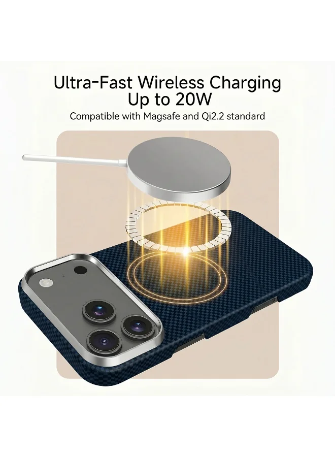 Mobcos Mobcos 17 Pro Fiber Chex Plain Blue Mobcos iPhone 17 Pro Chex Plain Blue Aramid Fiber Case, 1500D Fusion Weave, Ultra Slim Lightweight Magnetic Cover, MagSafe Compatible  | Best Price UAE