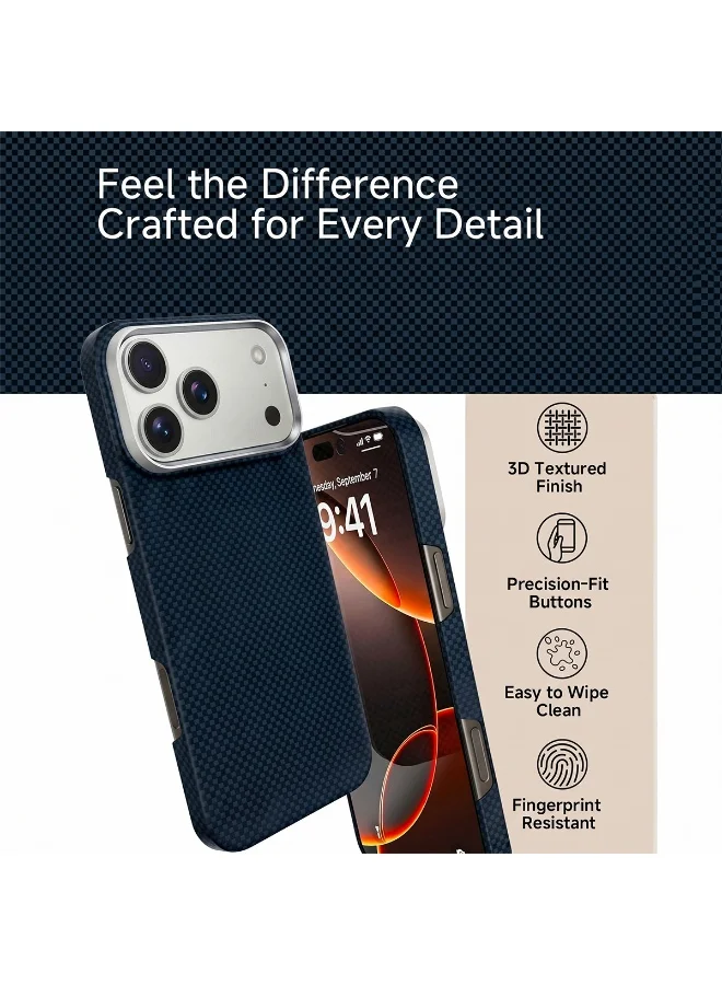 Mobcos Mobcos 17 Pro Fiber Chex Plain Blue Mobcos iPhone 17 Pro Chex Plain Blue Aramid Fiber Case, 1500D Fusion Weave, Ultra Slim Lightweight Magnetic Cover, MagSafe Compatible  | Best Price UAE
