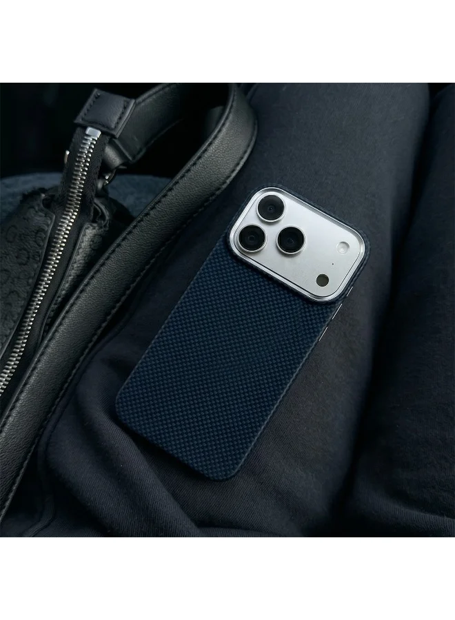 Mobcos Mobcos 17 Pro Fiber Chex Plain Blue Mobcos iPhone 17 Pro Chex Plain Blue Aramid Fiber Case, 1500D Fusion Weave, Ultra Slim Lightweight Magnetic Cover, MagSafe Compatible  | Best Price UAE