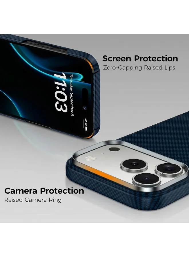 Mobcos Mobcos 17 Pro Fiber Chex Plain Blue Mobcos iPhone 17 Pro Chex Plain Blue Aramid Fiber Case, 1500D Fusion Weave, Ultra Slim Lightweight Magnetic Cover, MagSafe Compatible  | Best Price UAE