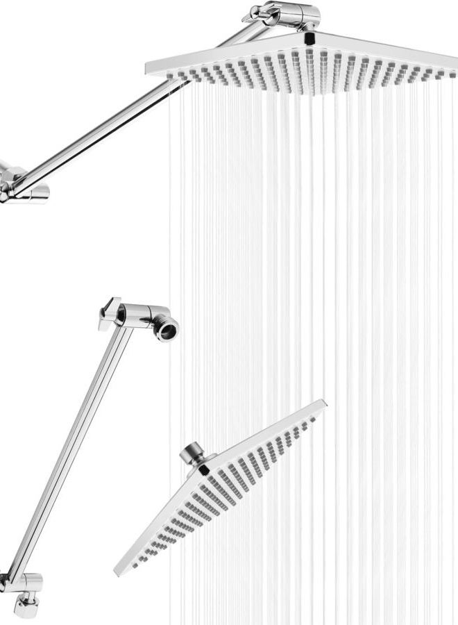Singing Rain 8'' Shower Head with Matching 15'' Extension Arm- Large Surface Fixed Square Shower Head- Extra Long Height and Angle Adjustable Shower Head Extension Arm- Ultimate Shower Experience - Image 1