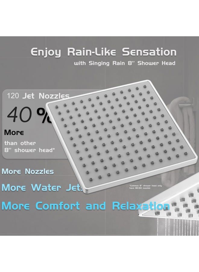 Singing Rain 8'' Shower Head with Matching 15'' Extension Arm- Large Surface Fixed Square Shower Head- Extra Long Height and Angle Adjustable Shower Head Extension Arm- Ultimate Shower Experience - Image 4