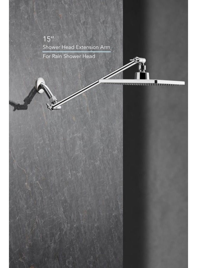 Singing Rain 8'' Shower Head with Matching 15'' Extension Arm- Large Surface Fixed Square Shower Head- Extra Long Height and Angle Adjustable Shower Head Extension Arm- Ultimate Shower Experience - Image 2